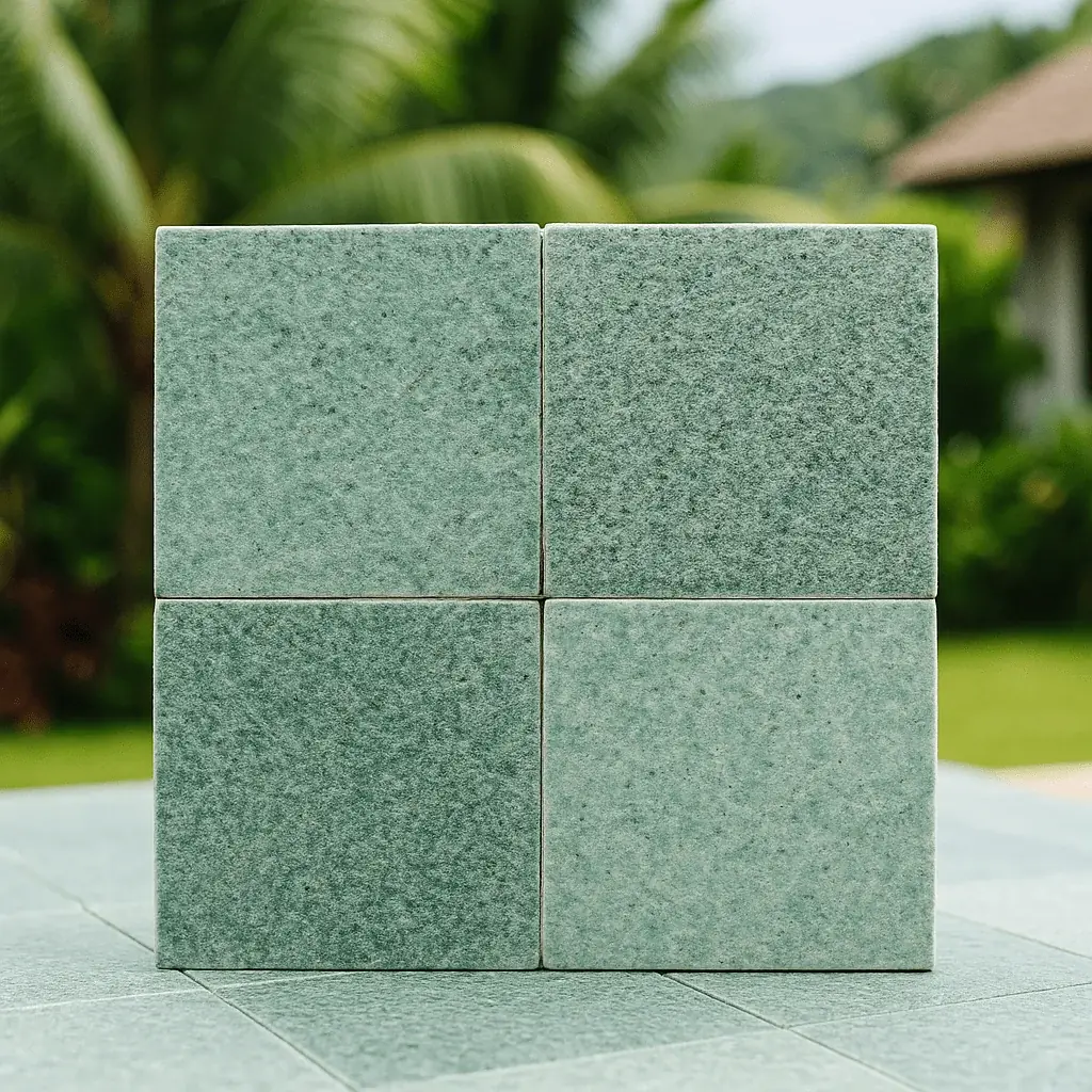 Four Sukabumi green stone tiles in different green shades